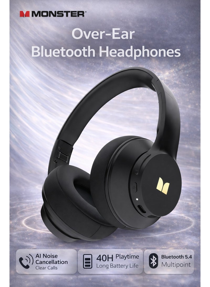 Monster Mission 100 Bluetooth Over-Ear Headphones, Immersive Monster Sound, AI Noise-Cancelling Mic, 40H Playtime, Bluetooth 5.4 Multipoint, Lightweight & Comfortable Wireless Headset - Image 1